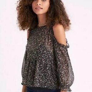 American Eagle Floral Cold Shoulder Sheer Blouse Black NWT Size S